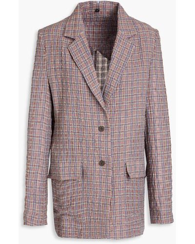 McQ Gingham Crinkled Linen And Cotton-blend Blazer - Brown