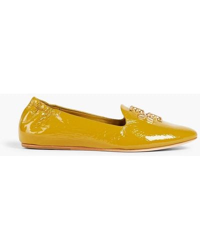Tory Burch Embellished Leather Mules - Yellow