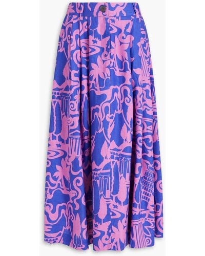 Mara Hoffman Tulay Pleated Printed Hemp Midi Skirt - Purple