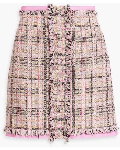 MSGM Frayed Cotton-blend Tweed Mini Skirt - Pink