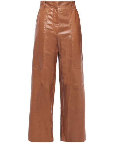 Brunello Cucinelli Leather Wide-leg Pants - Brown