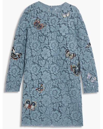 Valentino Garavani Kleid aus schnurgebundener spitze mit applikationen - Blau