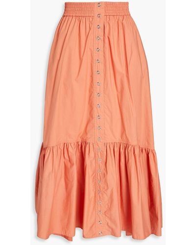 A.L.C. Gathered Cotton-poplin Midi Skirt - Orange