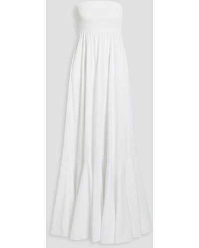 Caroline Constas Haisley Strapless Shirred Cotton-blend Poplin Maxi Dress - White