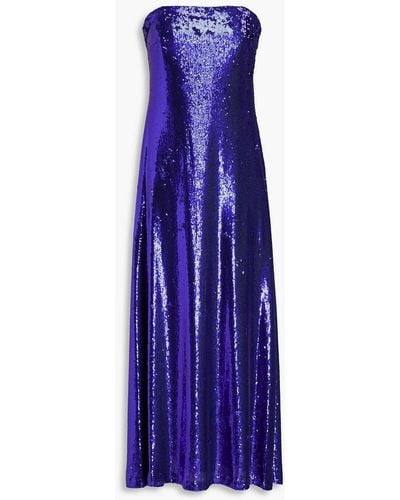 Halston Talia Strapless Sequined Mesh Midi Dress - Purple