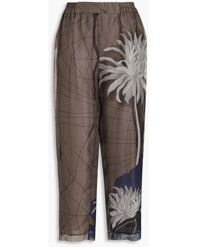 Gentry Portofino Cropped Printed Silk-organza Tapered Trousers - Natural