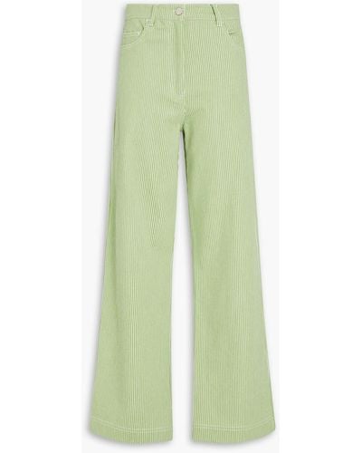 REMAIN Birger Christensen Striped Cotton-blend Canvas Straight-leg Trousers - Green