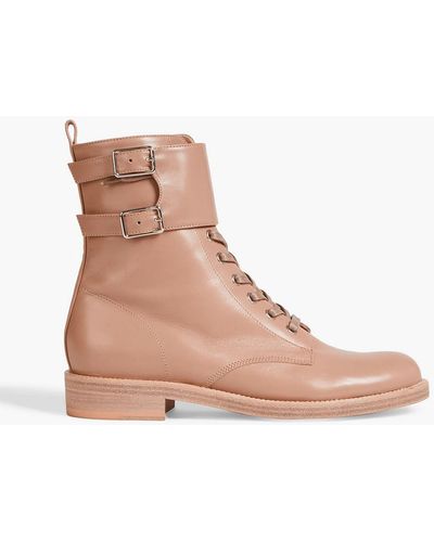 Gianvito Rossi Buckled Leather Combat Boots - Natural