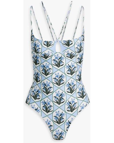 Agua Bendita Embroidered Printed Swimsuit - Blue