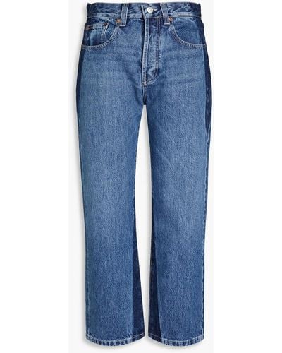 Victoria Beckham Cropped Two-tone High-rise Straight-leg Jeans - Blue