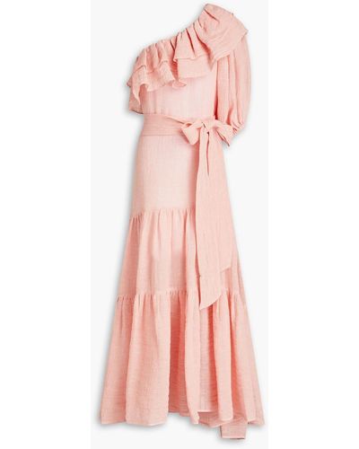Lisa Marie Fernandez Arden One-shoulder Tiered Linen-blend Gauze Maxi Dress - Pink