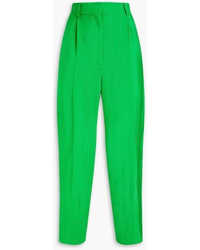 Sandro Pleated Grain De Poudre Tapered Trousers - Green