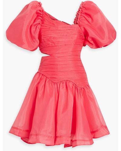 Aje. Joan Asymmetric Pintucked Organza Mini Dress - Pink