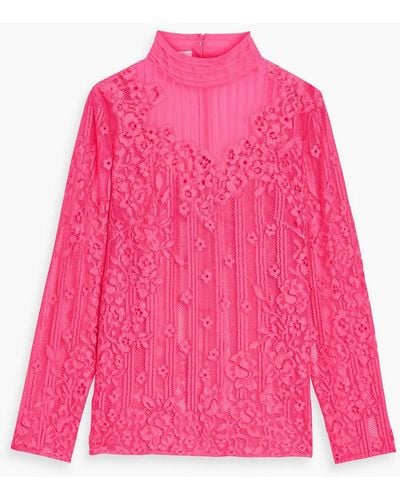 Valentino Garavani Chiffon-trimmed Corded Lace Blouse - Pink