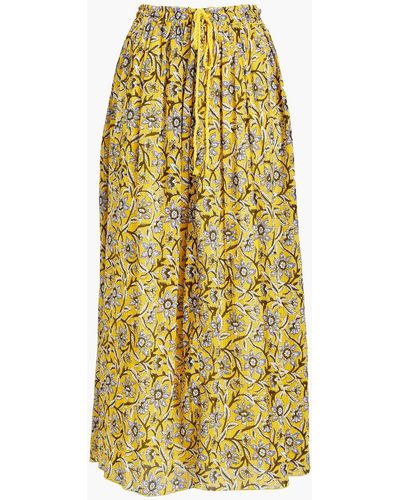 Antik Batik Maria Braid-trimmed Floral-print Cotton-crepon Maxi Skirt - Yellow