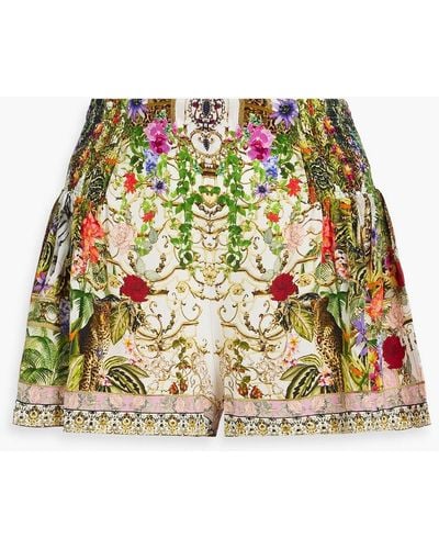 Camilla Crystal-embellished Printed Silk Crepe De Chine Shorts - Green