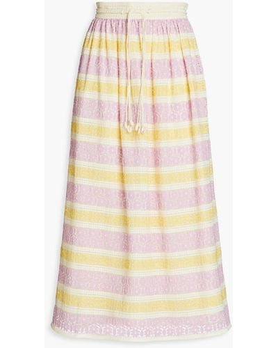 Zimmermann Gathered Cotton-blend Guipure Lace Midi Skirt - Natural