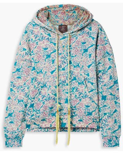 Yvonne S Printed French Cotton-terry Hoodie - Blue