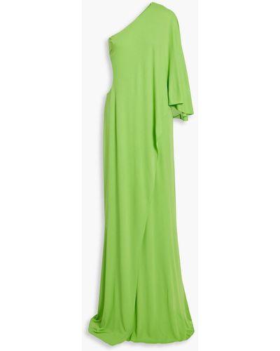 Halston Alyssa One-sleeve Draped Jersey Gown - Green