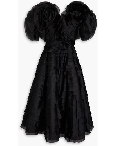 Aje. Amour Ruffled Cutout Organza Midi Dress - Black