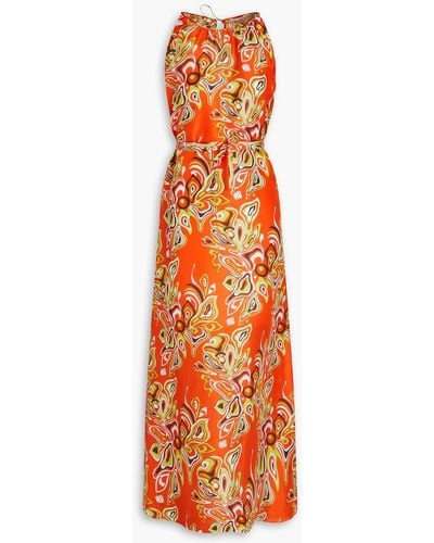 Emilio Pucci Printed Silk Crepe De Chine Maxi Dress - Orange