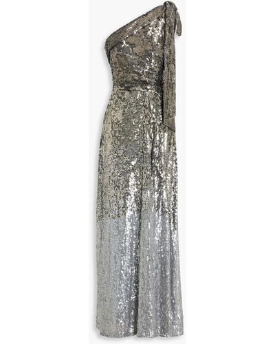 Rachel Gilbert One-shoulder Dégradé Sequined Tulle Gown - Grey