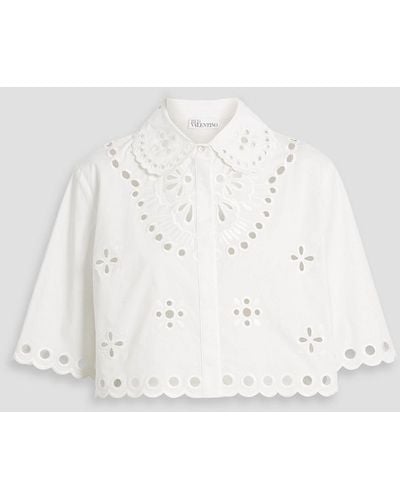RED Valentino Cropped Broderie Anglaise Cotton-blend Shirt - White