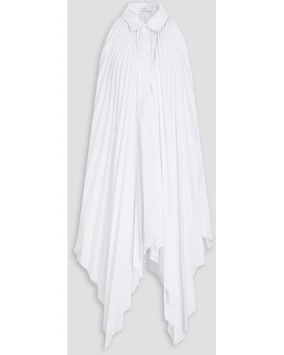 Rosetta Getty Pleated Woven Midi Shirt Dress - White