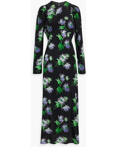 Les Rêveries Pleated Floral-print Silk Crepe De Chine Maxi Dress - Green