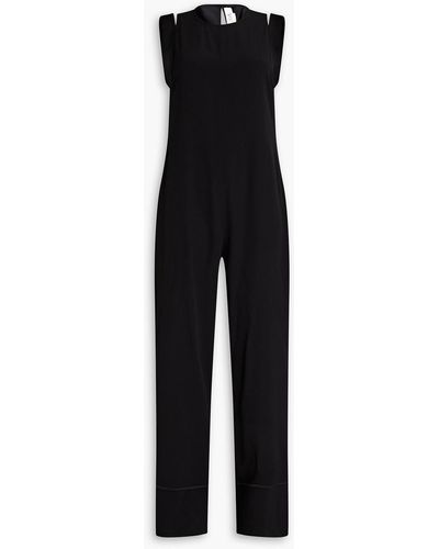 Victoria Beckham Cutout Satin-trimmed Crepe Wide-leg Jumpsuit - Black