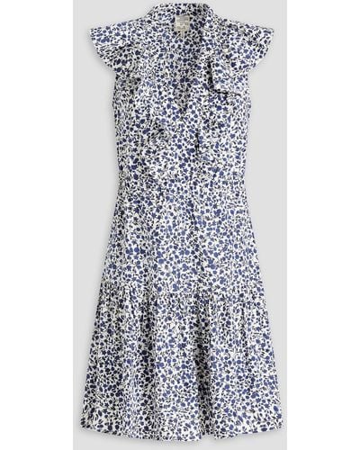 Baum und Pferdgarten Avaline Ruffled Floral-print Organic Cotton-poplin Mini Dress - Blue