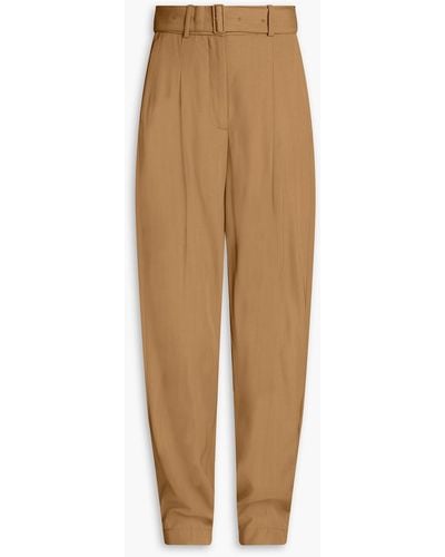 JOSEPH Drew Belted Pleated Twill Tapered Trousers - Natural