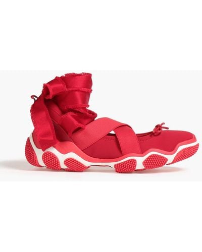 Red(V) Leather-trimmed Neoprene Sneakers - Red