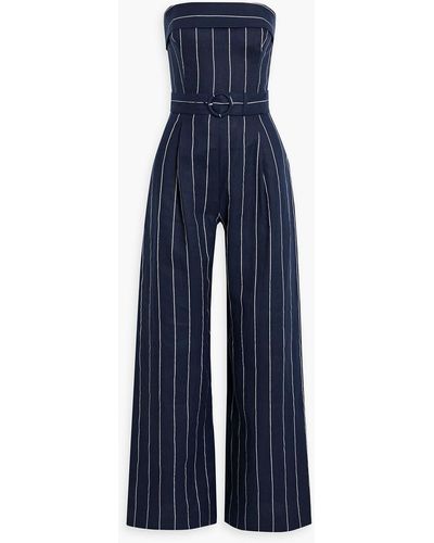 Nicholas Chara Strapless Striped Linen-blend Wide-leg Jumpsuit - Blue
