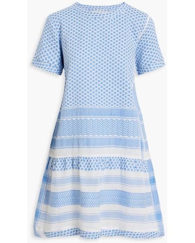Summery Copenhagen Gathered Cotton-jacquard Mini Dress - Blue