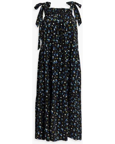 Les Rêveries Tiered Floral-print Silk Crepe De Chine Midi Dress - Black