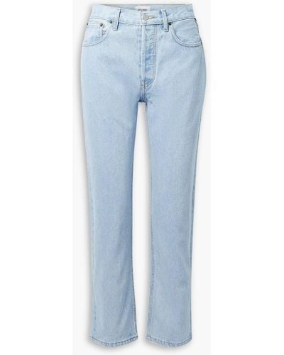 Still Here Tate Checked Wool-trimmed High-rise Straight-leg Jeans - Blue