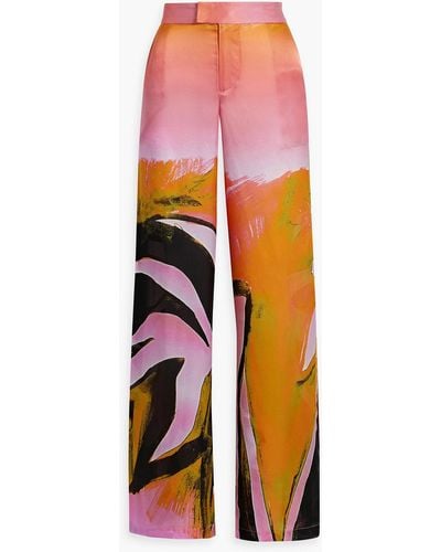 Louisa Ballou Printed Silk-satin Crepe Wide-leg Pants - Orange