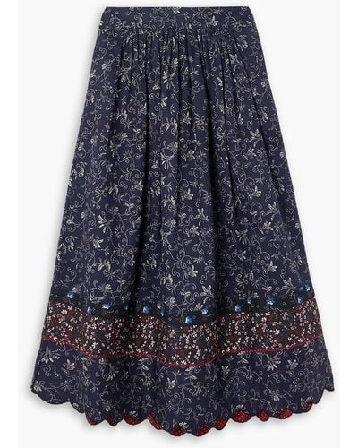 See By Chloé Pleated Floral-print Cotton-twill Midi Skirt - Blue