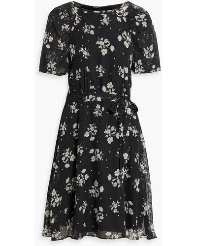 DKNY Flocked Floral-print Chiffon Mini Dress - Black