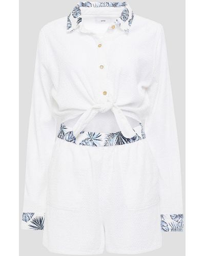 Onia Gia Cutout Tie-front Embroidered Cotton Playsuit - White