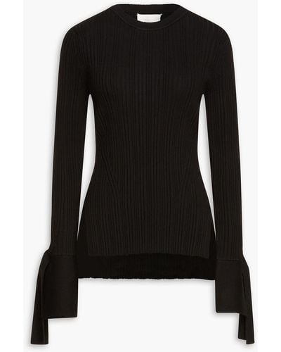 3.1 Phillip Lim Cutout Ribbed Wool-blend Sweater - Black