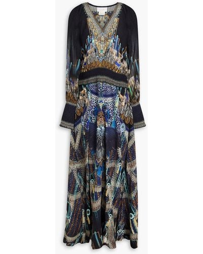 Camilla Crystal-embellished Printed Silk Crepe De Chine Maxi Dress - Blue