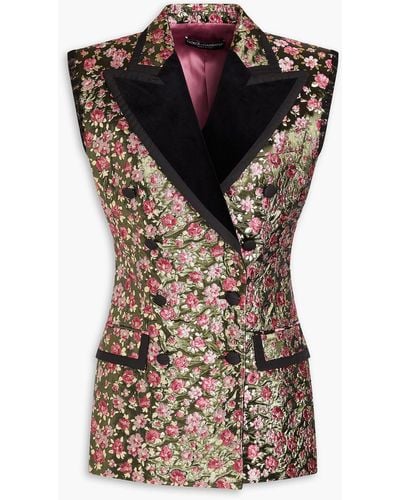 Dolce & Gabbana Double-breasted Metallic Floral-brocade Vest - Black