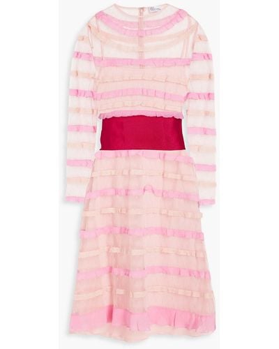 RED Valentino Grosgrain-paneled Tiered Ruffled Point D'esprit, Silk And Lace Dress - Pink