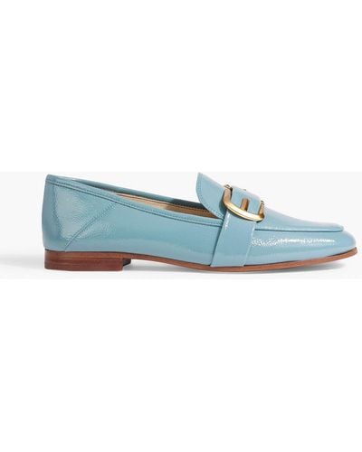 Sam Edelman Leonie Buckle-embellished Faux Patent-leather Loafers - Blue