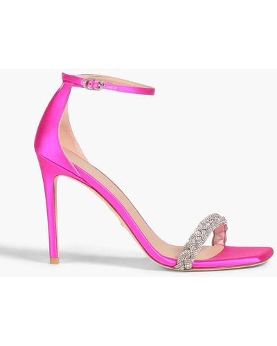 Stuart Weitzman Crystal-embellished Neon Satin Sandals - Pink