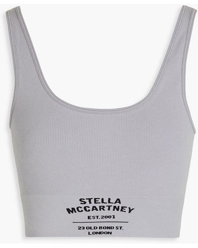 Stella McCartney Printed Ribbed Stretch Cotton-blend Jersey Sports Bra - Gray