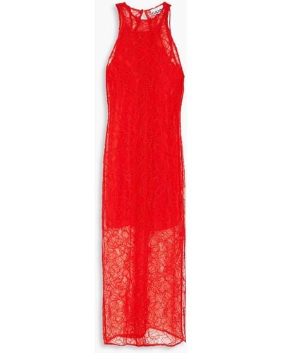 Ganni Corded Lace Midi Dress - Red
