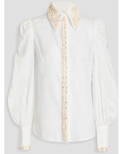 Zimmermann Shell-embellished Ramie Shirt - White